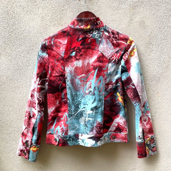 St. John Sport By Marie Gray Abstract Floral Denim Jacket - Picture 8 of 13